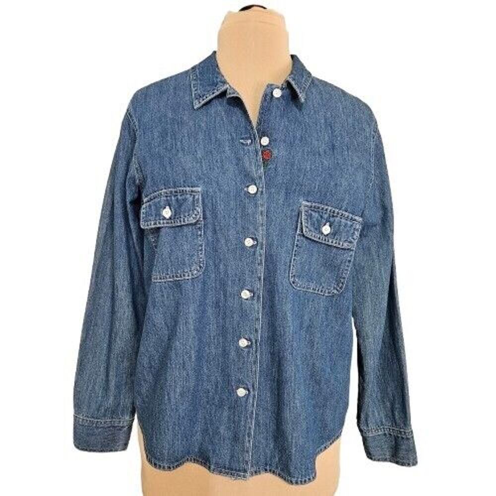 New For Joseph: Top Large Button Western Denim Shirt‎ Embroidered Rose Cotton